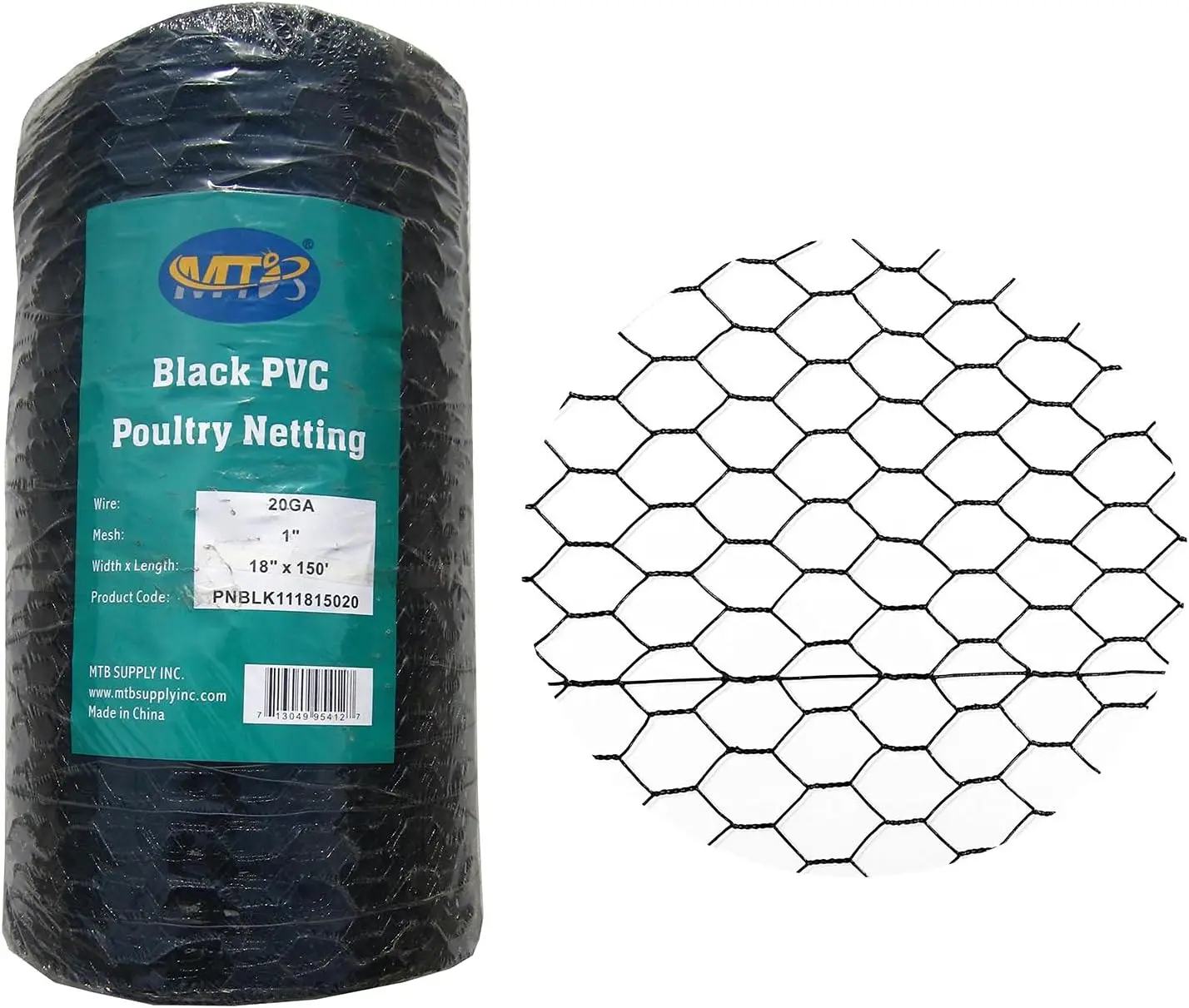 

Сетка для птицеводства из ПВХ, шестиугольная, 18 дюймов x 150 футов x 1 дюйм (ячейка), 20GA, черная, для ограждений и защиты