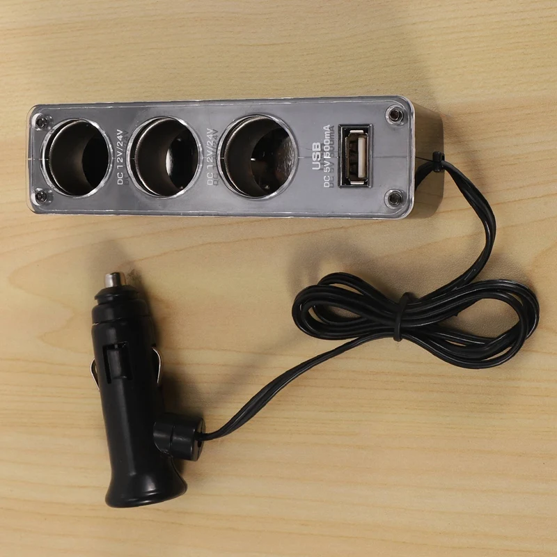 3 WAY MULTI SOCKET CAR CIGARETTE LIGHTER SPLITTER USB PLUG CHARGER DC 12V/24V Triple ADAPTER With USB Port