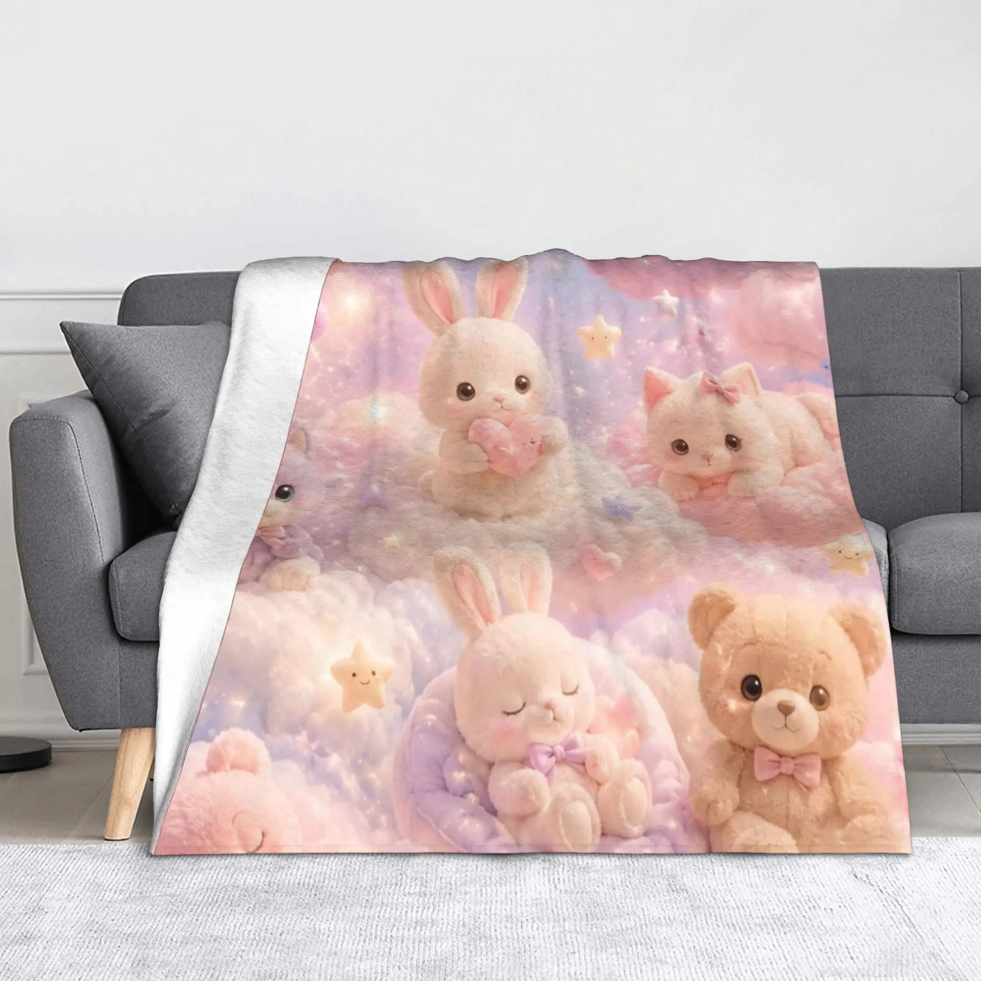 Pastel Polka Dot Playroom Cute Teddys Bear Knitted Blankets Fleece  Soft Throw Blanket for Car Sofa Couch Bedroom Quilt