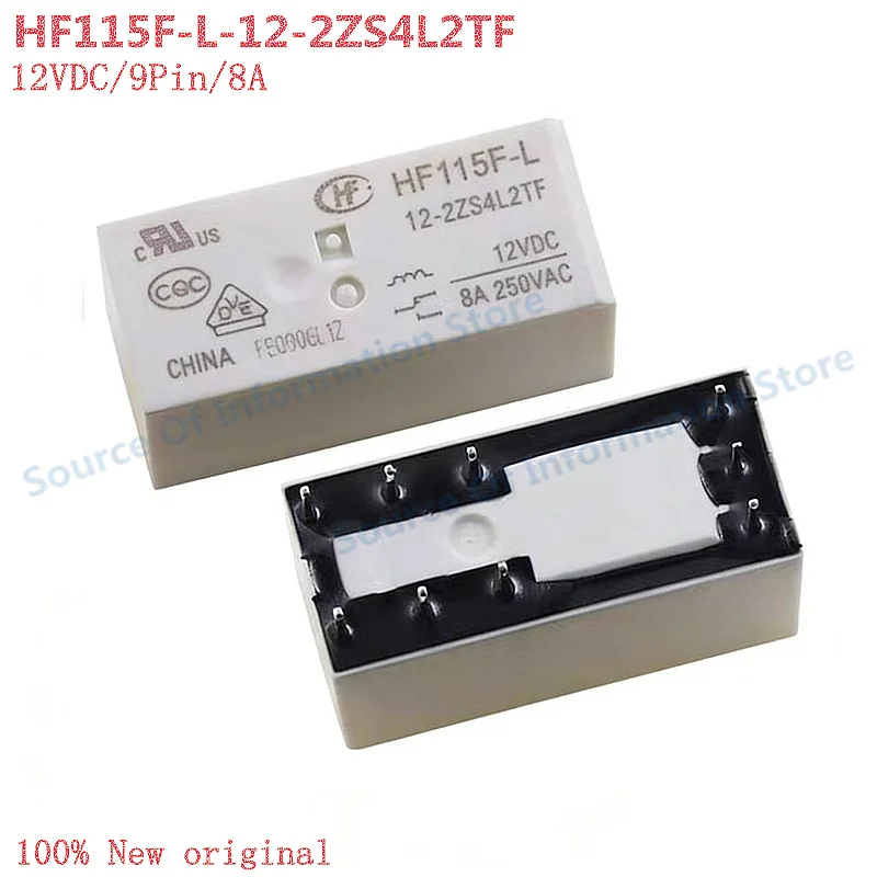 5Pcs HF115F-L-12-2ZS4L2TF  Macrofa Dual-Coil Magnetically Held Relay, 12V, 9-Pin, 8A, 100% New