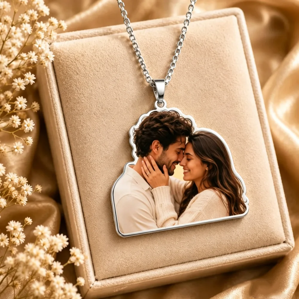 Custom Couple Photo Necklace Stainless Steel Jewelry Personalized Family Picture Necklace Women Men Pet Portrait Necklace