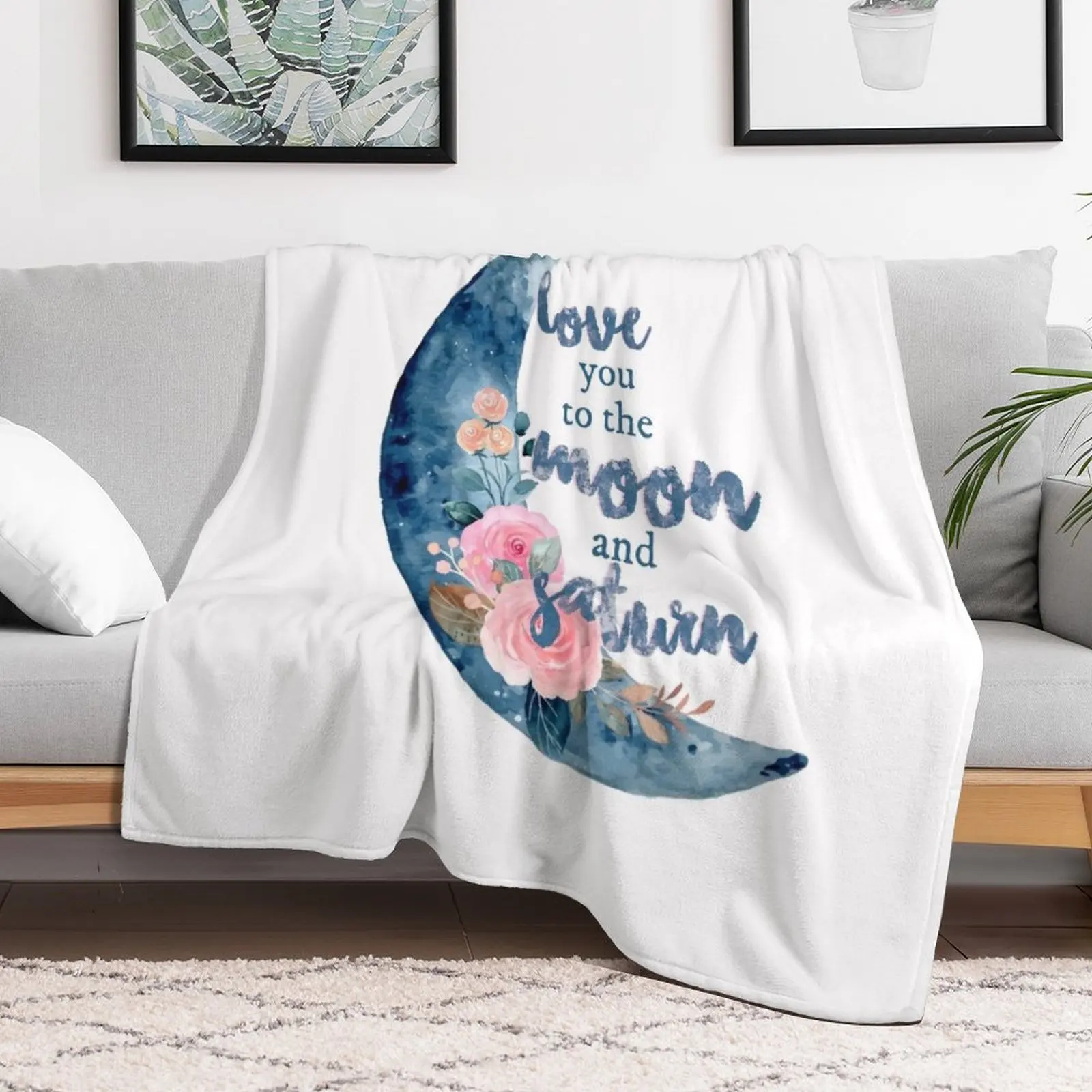 love you to the moon and saturn seven Throw Blanket valentine gift ideas Flannel Soft Beds Blankets