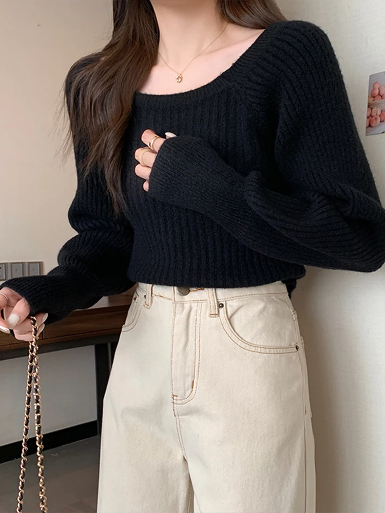 Herbst Winter Lose Frauen Pullover Casual Weiche Lange Puff Sleeve Pullover Jumper Strickwaren Grundlegende Pullover Für Frauen Tops – Detail 18