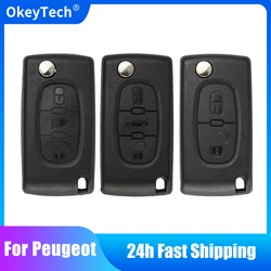 OkeyTech-Funda de llave remota para coche, carcasa plegable con tapa, 2/207 botones, para Peugeot 307, 308, 407, 607, 807, 3/4, Citroen C2, C3, C4, C5, C6