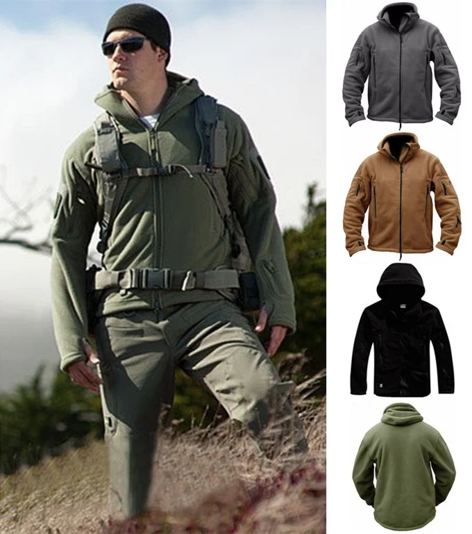 2023 Men's Outdoor Warmth and Windproof Inner Sleeve Brushed Fleece Ski Climbing Camping Hooded Coat Shake Fleece Charge Coat