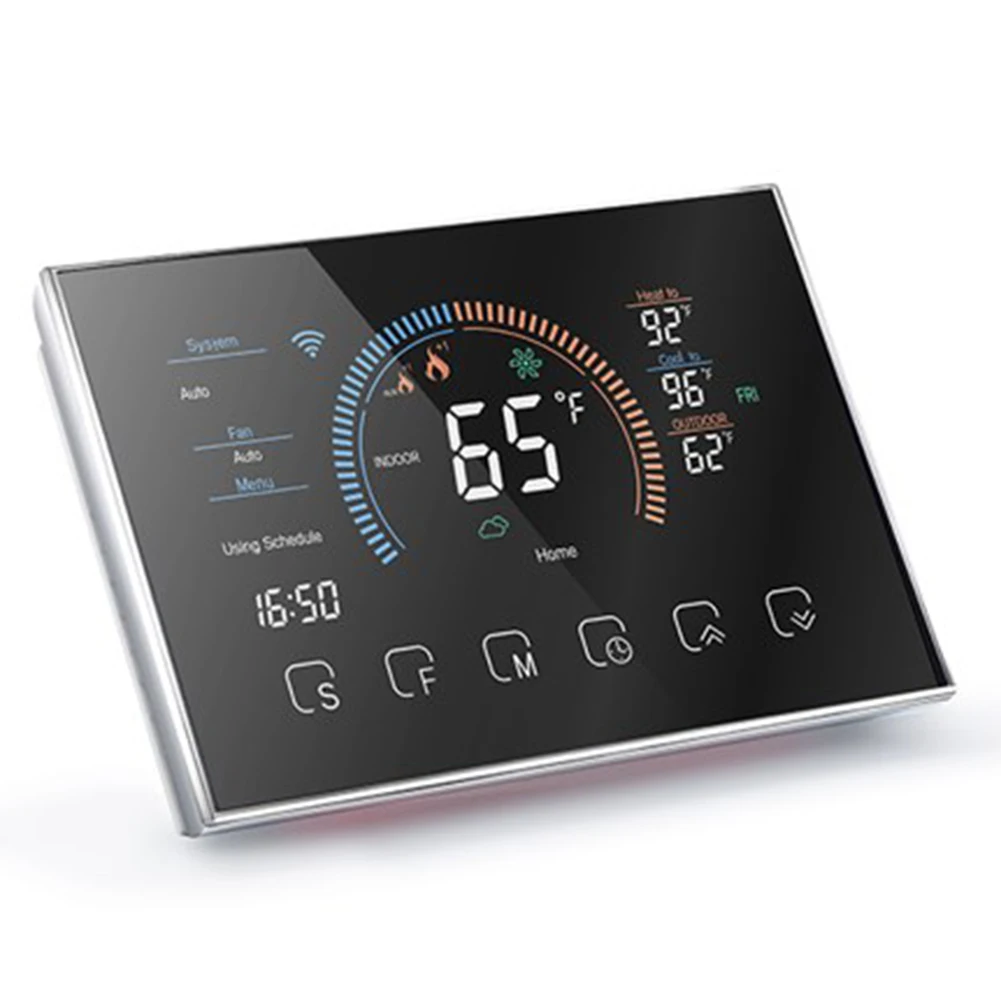 Black Thermostat Digital Room Thermostat Home Temperature Control 4.3 Inch Full Color Screen Easy Installation