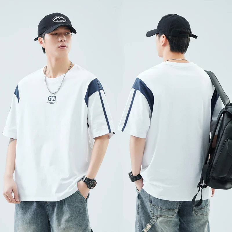 

fashion Men's T-shirt high collar stripe shirt short sleeve fitness top leisure sport T-shirt Men sportswear