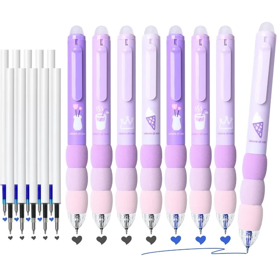 

18 шт. Эстетические выдвижные стираемые гелевые ручки для устранения тумана, 8 ручек и 10 стержней, гладкая ручка для письма с героями мультфильмов, 0,5 мм B