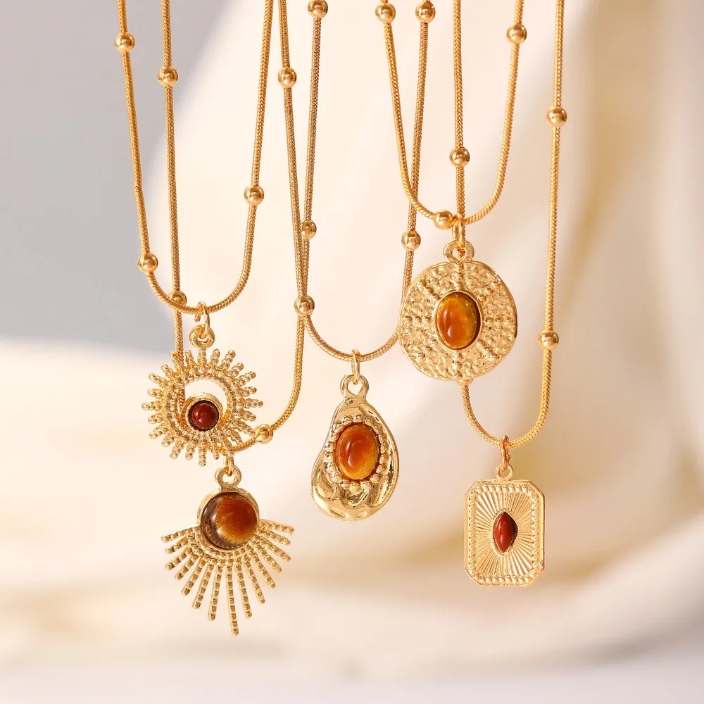 Retro Personality Geometry Maillard Stone Evil Eye Pendant Necklaces for Women Charm Enfashion Party Collar Jewelry Colorfast