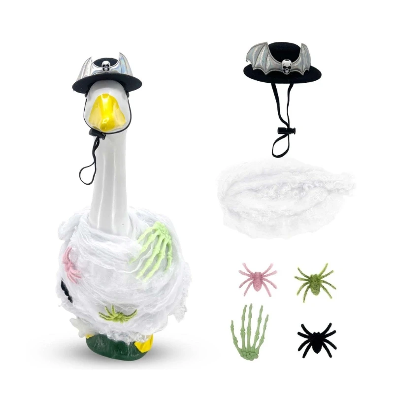 Web Costume With Skeleton Bat Hat For Lawn Statue Yard Decoration Set KXRE