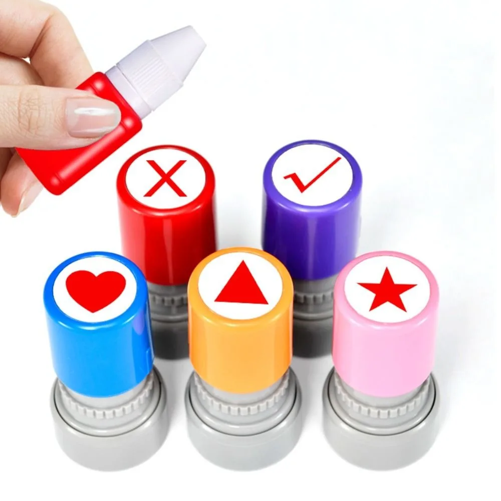 Mini Teacher Seal Stamp Five Cornered Star Love Square Rectangular Triangle Pattern Red Flag Thumb Scrapbooking Seal