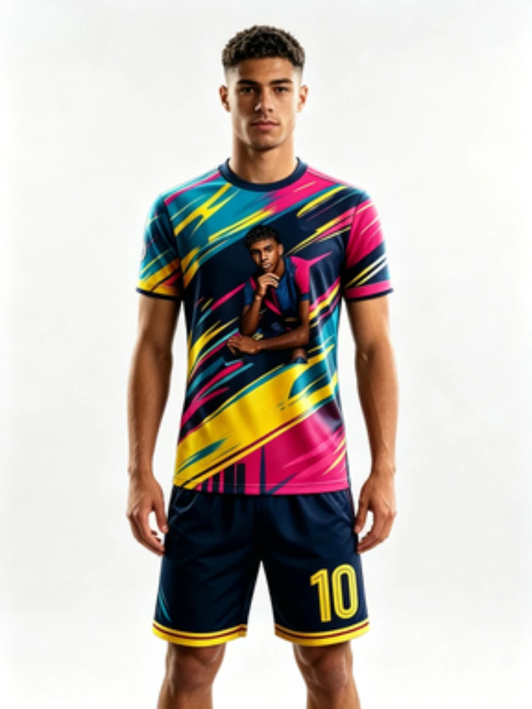 New Style Custom Print Football T-shirt and Shorts, Quick-Drying Breathable Summer Training Wear, Outdoor Sports Attire