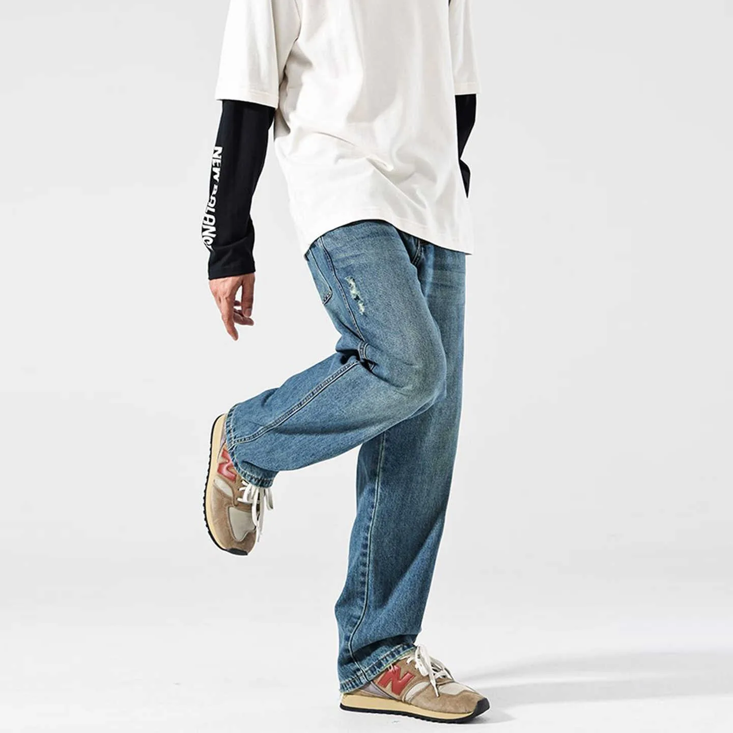 

Мужские джинсы American Sle в стиле ретро с эластичным поясом, новые, на все сезоны, прямые, модные, повседневные, широкие, длинные брюки