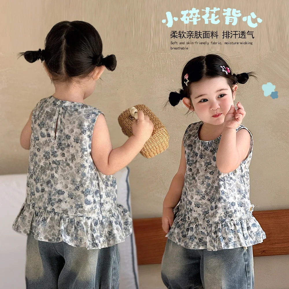 

2026 New Baby Girls Summer Floral Print Sleeveless Tank Dress Soft Cotton Casual Toddler Outdoor Daily Wear 0-5Y