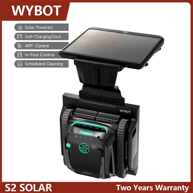 WYBOT S2 Solar Robotic Pool Cleaner Self-Charging Dock 2.5H Runtime APP Control Scheduled Cleaning Powerful Suction