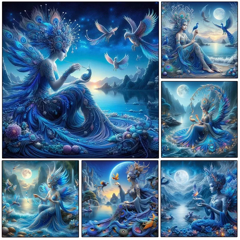 DIY 5d Diamant Malerei mysteriöse Frau Pfau Fee Mosaik voller Diamant Stickerei Mädchen blau Tierbild Wohnkultur