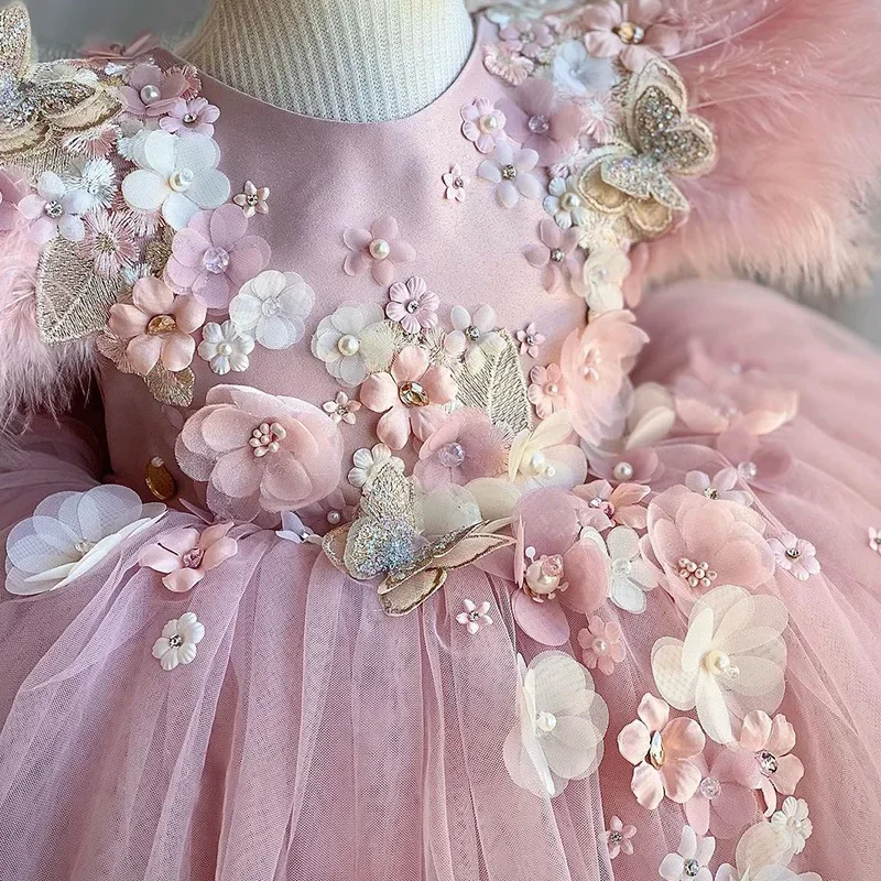 Vestido de baile nupcial para niña, traje a juego con apliques de flores para fiesta y boda, ropa de quinceañera para niños y adolescentes