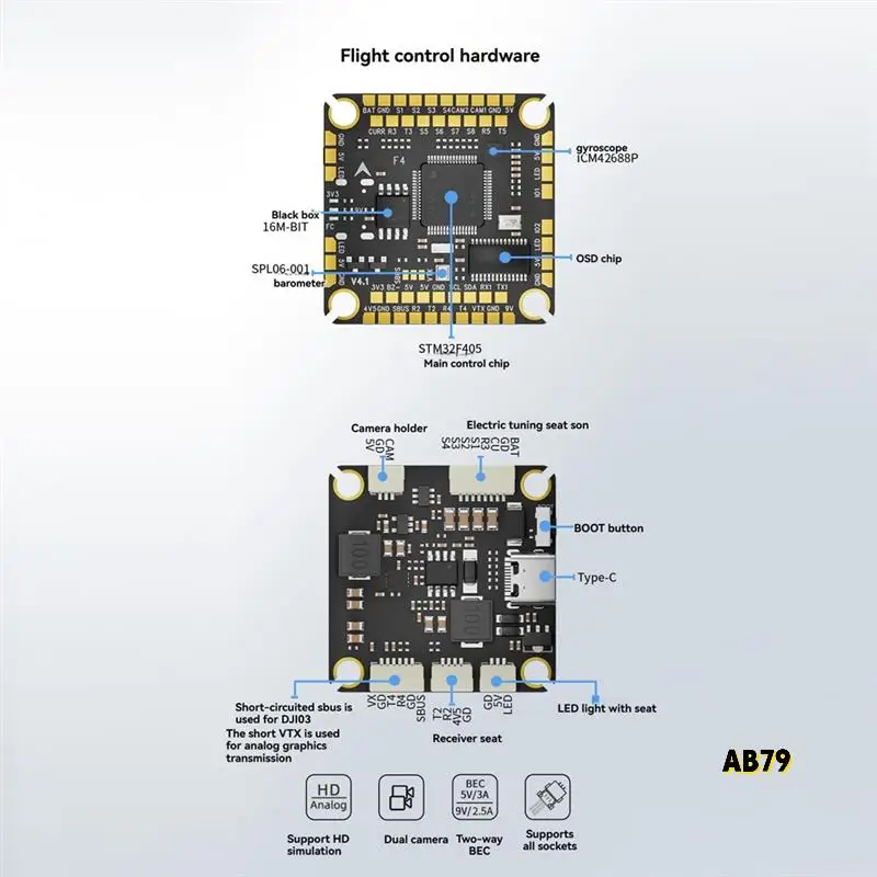 

F4100 V4 FC&ESC Stack F405 V4 Flight Controller 100A AM32 3-8S ESC DSHOT600 For FPV Racing Drone