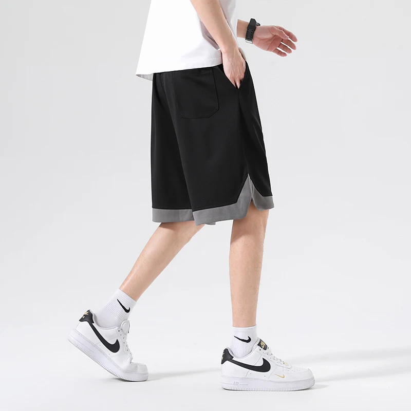Sports Stylish Patchwork Knee Pants 2024 Summer Youthful Vitality Loose Straight Men's Clothing Elastic Drawstring Casual Shorts