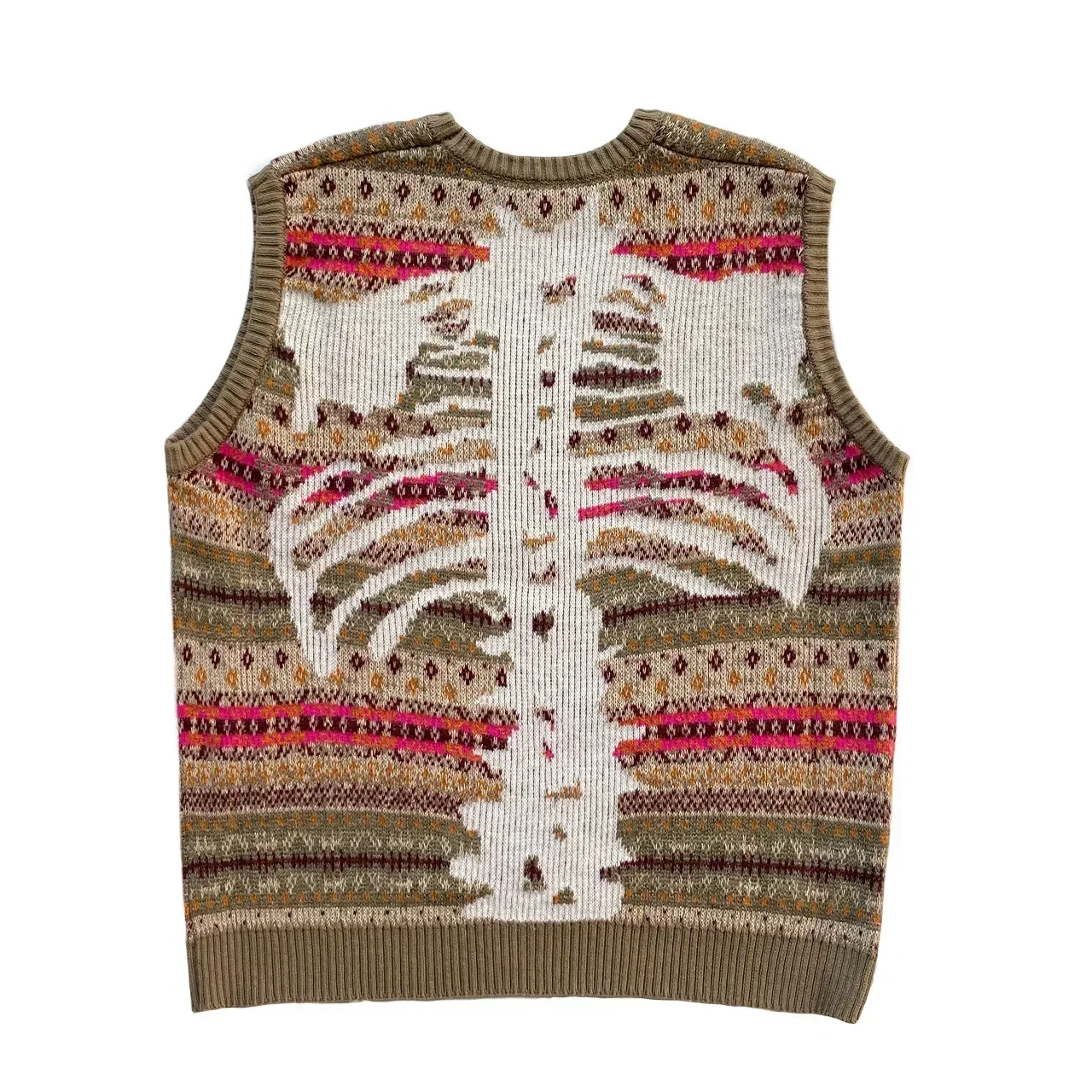 Kapital Vintage Non Hirata Hiroshi Japan Bone Skeleton Printed Ethnic Flower Stripe Knitted Sweater Vest Loose Wool Blended