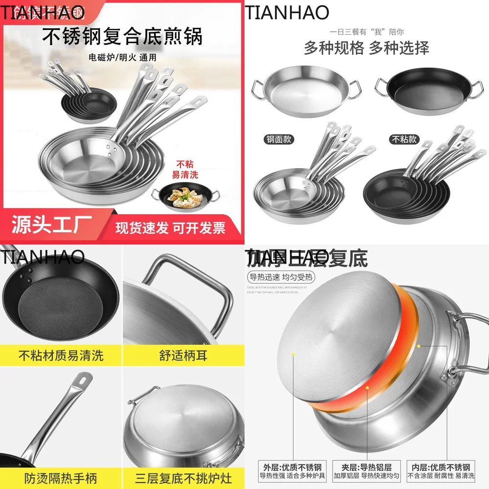 Composite Bottom Stainless Steel Commercial Western Style Nonstick Frying Pan for Eggs Pancakes and Steaks Compatible with