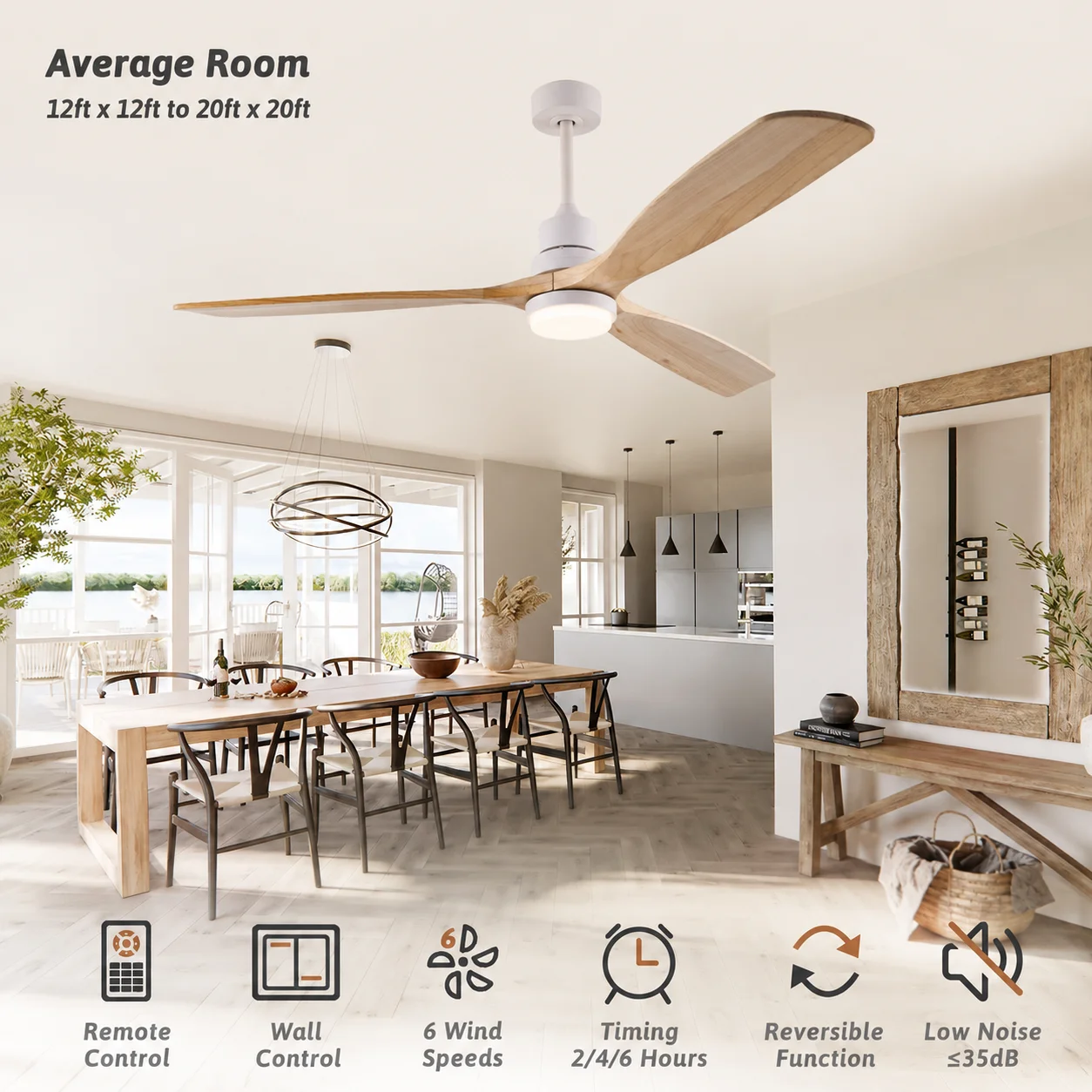 42/52/60 Inch Vintage Wooden Ceiling Fan Light Remote Reversible Electric Fan Terrace Living Room Bedroom Ceiling Fan Light