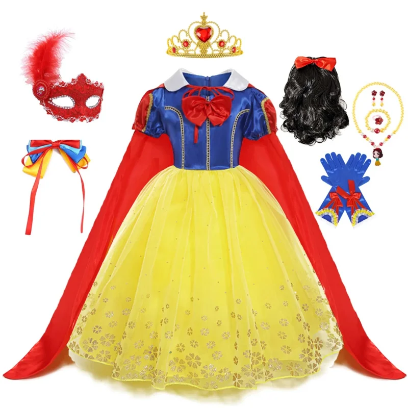 Snow White Dress For Girls Birthday Party Ball Gown Princess Cosplay Costume Halloween Clothes with Cloak Stage Performance Sets