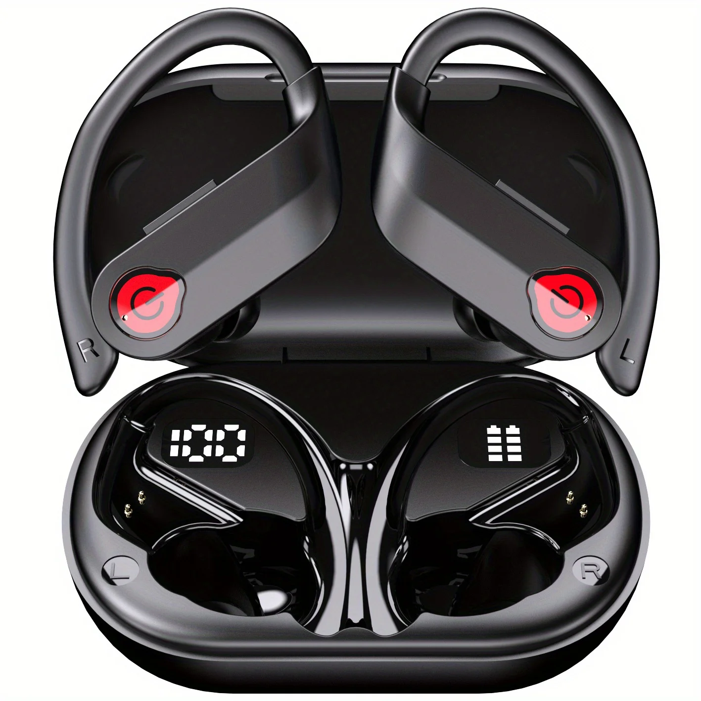 True Wireless Stereo Earbuds, TWS Earhook Earphones, Waterproof Sport Headset, in Ear Headphones with Charging Case