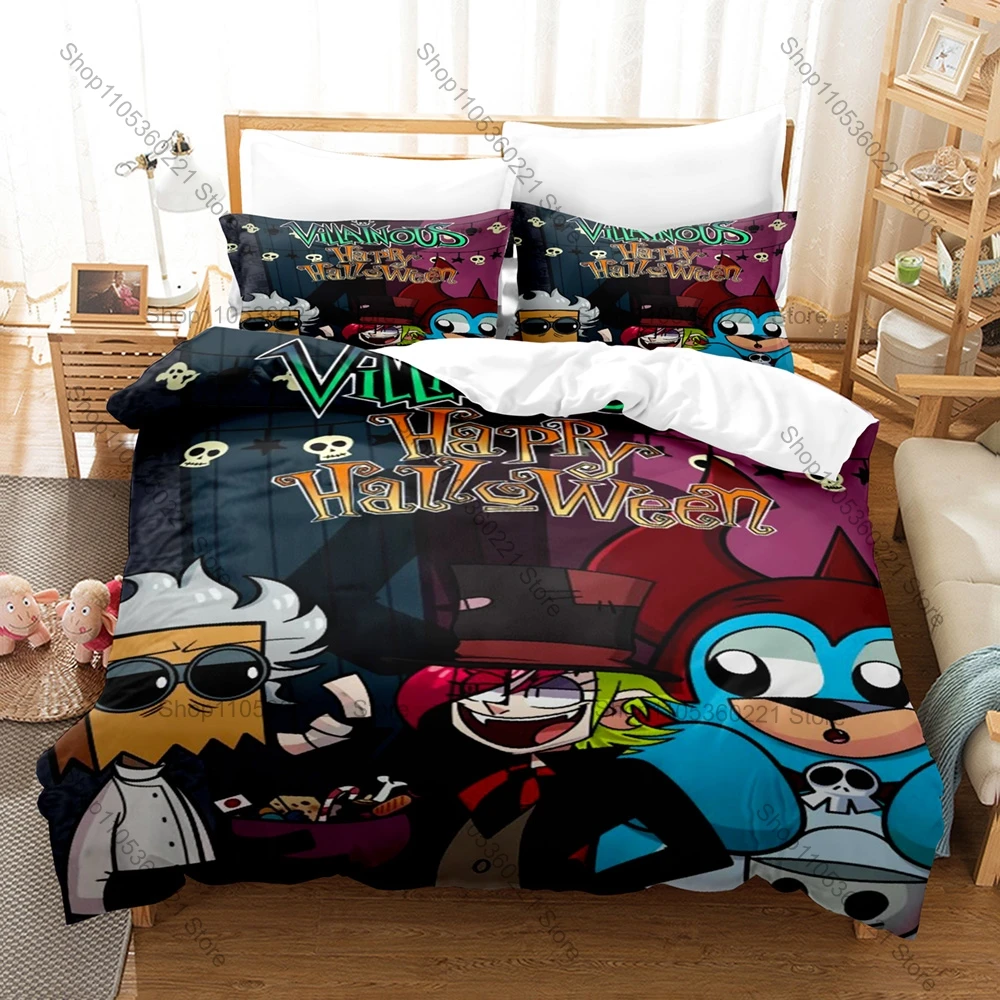Black Flug Slys Hat Villainous Dark Cartoon Typography Duvet Cover Set 3PCS Bedding With 2 Pillowcases Dark Comedy Text Art