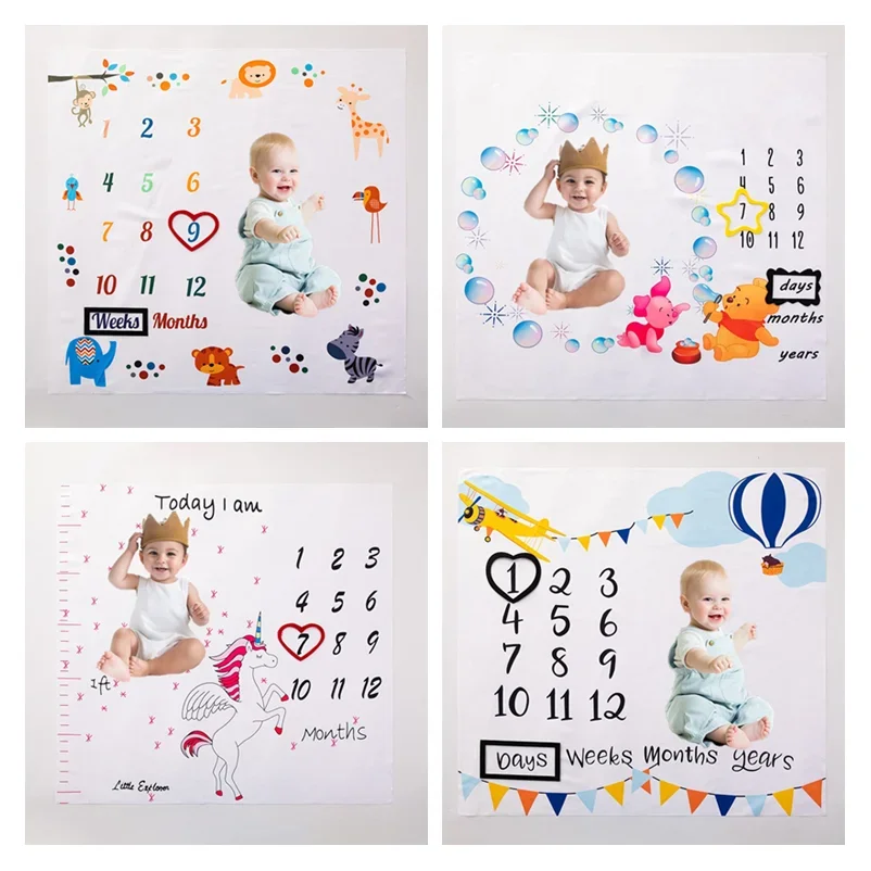 VIKAMA Baby Monthly Growth Milestone Background Blanket Growth Icon 100 Days Special Commemorative Photo Prop Blanket