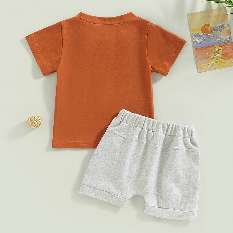 Conjunto de pantalones cortos para bebés, camiseta de manga corta con estampado de letras de sol y pantalones cortos de cintura elástica, traje de verano