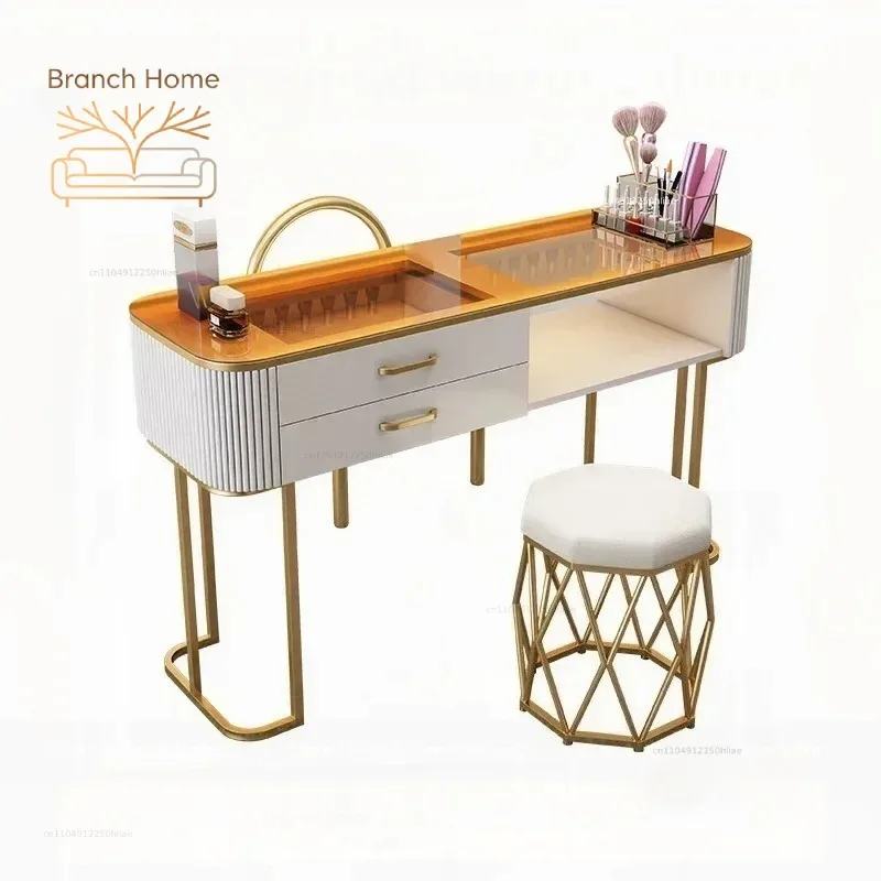 Professional Manicure Table Light Luxury Salon Furniture Cream Designer Style Home Beauty Station Simple Storage Nail Desk