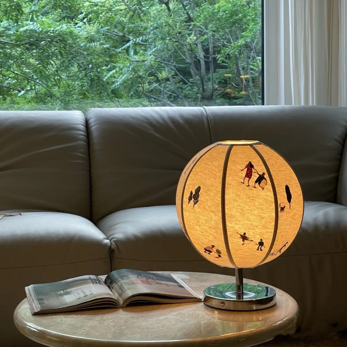 Retro texture spherical central park cotton and linen embroidered table lamp creative antique living