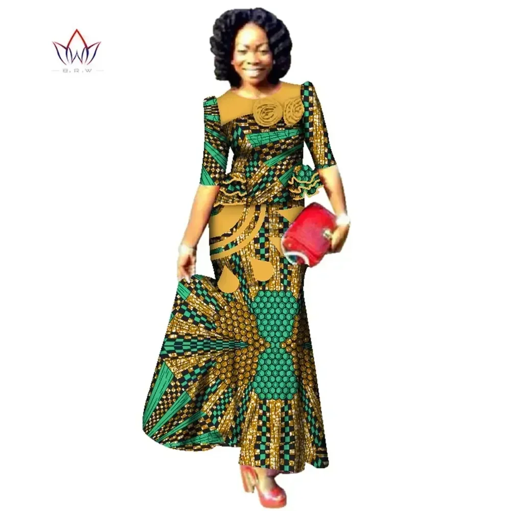 Bintarealwax Fashion African Skrit Sets for Women Traditional Plus Size African Clothes Dashiki Elegant Women Set WY2487 image 2