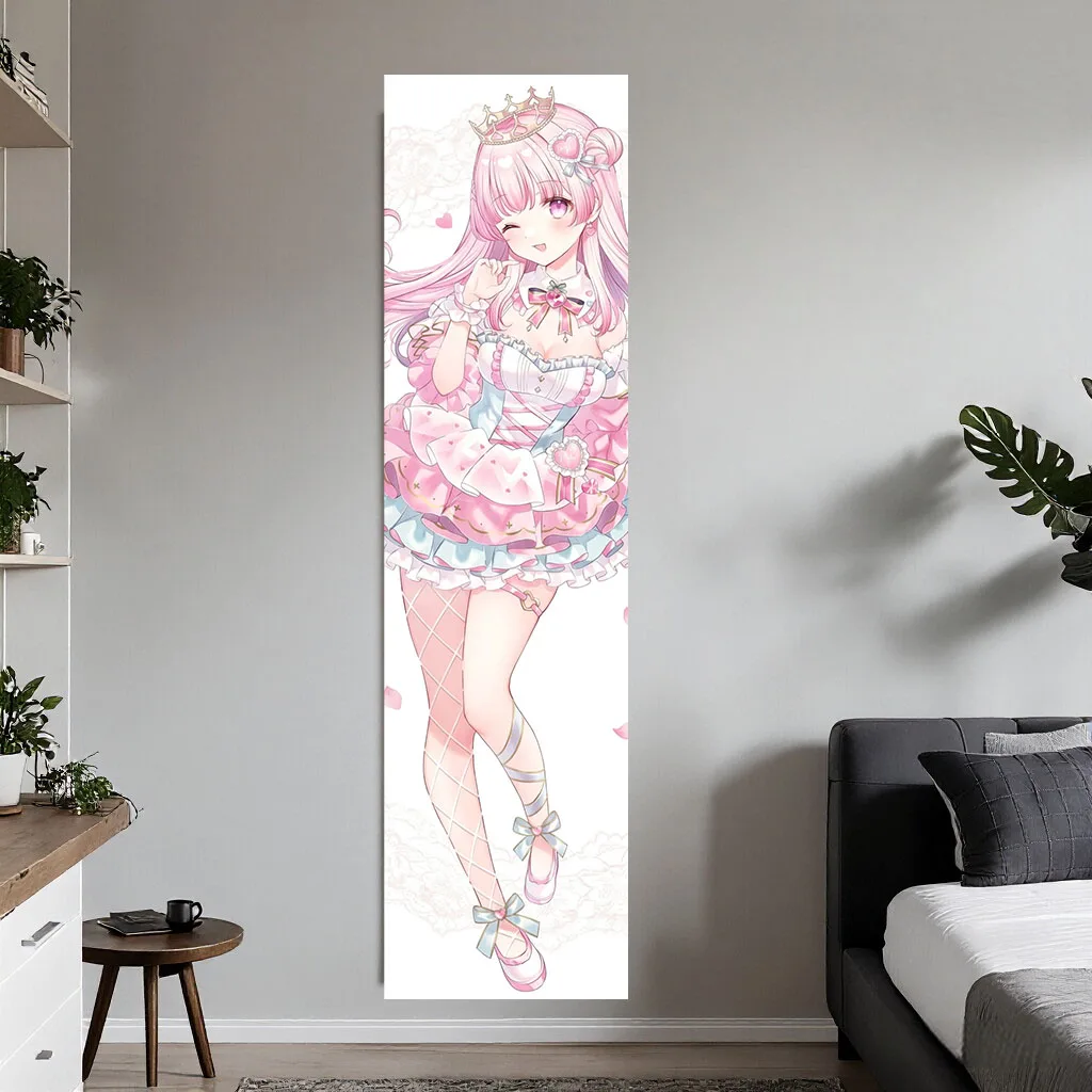1PC Pink Lolita Princess Anime Girl Tapestry Heart Bow Lace Print  Wall Hanging Sweet Decor Bedroom Dorm Live Stream Lolita Fans
