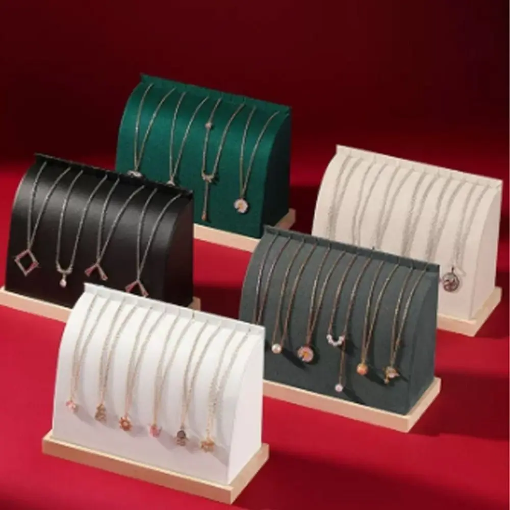

PU/Velvet Surface Necklace Display Stand Fashion Solid Wood Base Chain Pendant Storage Holder Multiple Easel Large Size