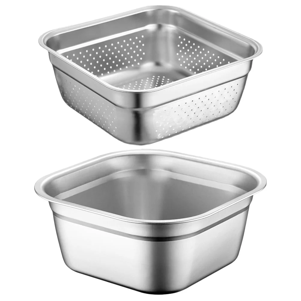 1 Set Stainless Steel Colander and Basin Set Kitchen Colander Strainer Basket Mesh Strainer 22cm