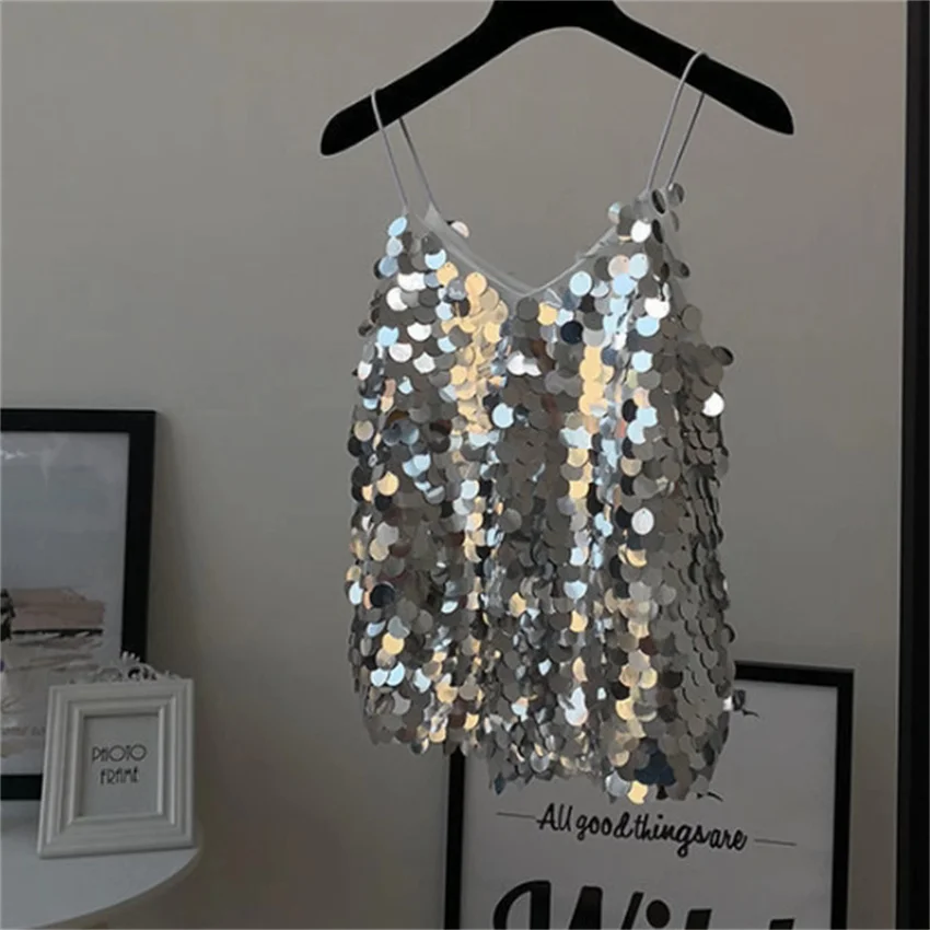 

2025 сексуальный женский жилет с v-образным вырезом и блестками, модные женские однотонные вечерние жилеты, большой размер, женские топы на бретельках, короткая верхняя одежда WZ2471