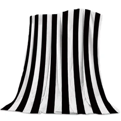 White Stripes Bedspread Blankets Coverlet Blanket Flannel Fleece Simple Black And Hypoallergenic Micromicrofiber Decorative