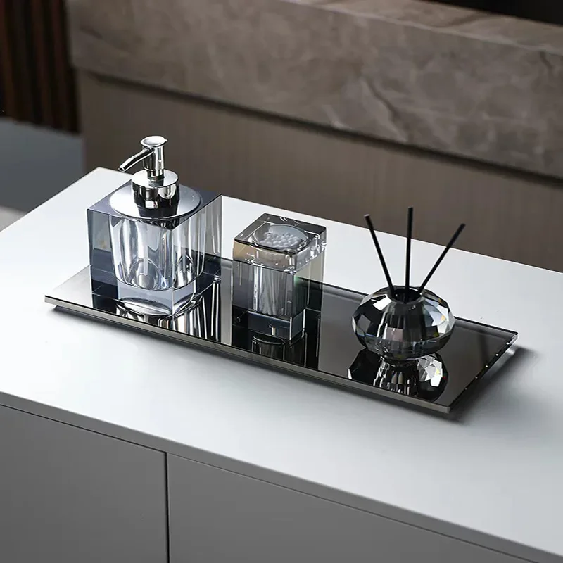4PCS/set Glass Soap Dispenser Lotion Bottle Toothbrush Holder Cotton Swab Box Aromatherapy Bottle Soap Box Tray Bathroom Set