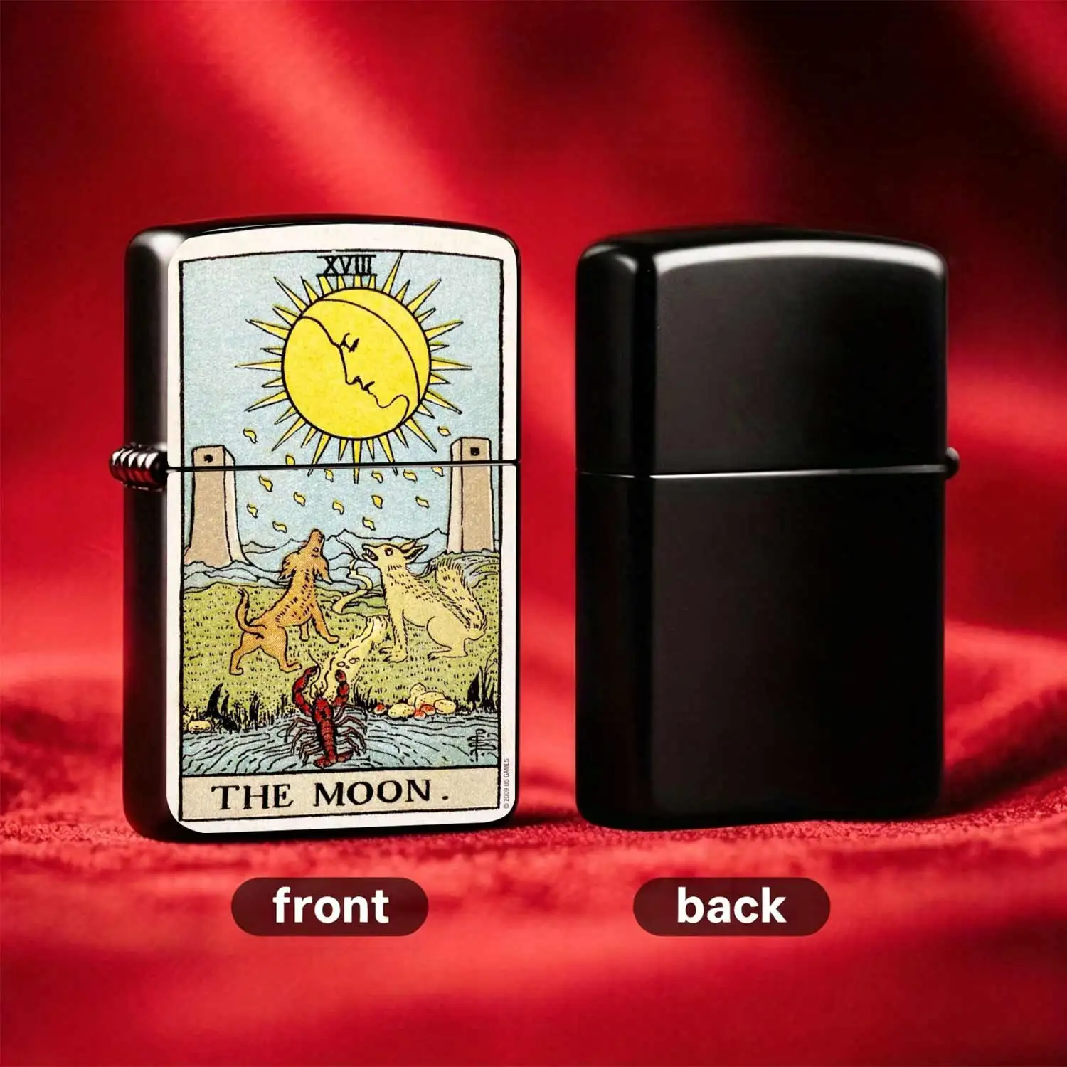 Reusable Flip-top Pocket Metal Windproof Lighter, Printed with Classic Tarot The Moon Pattern, Retro Trendy Portable Outdoor Igniter, Creative and Personalized and Gift-giving Ideal Humorous and Fun Lighter
