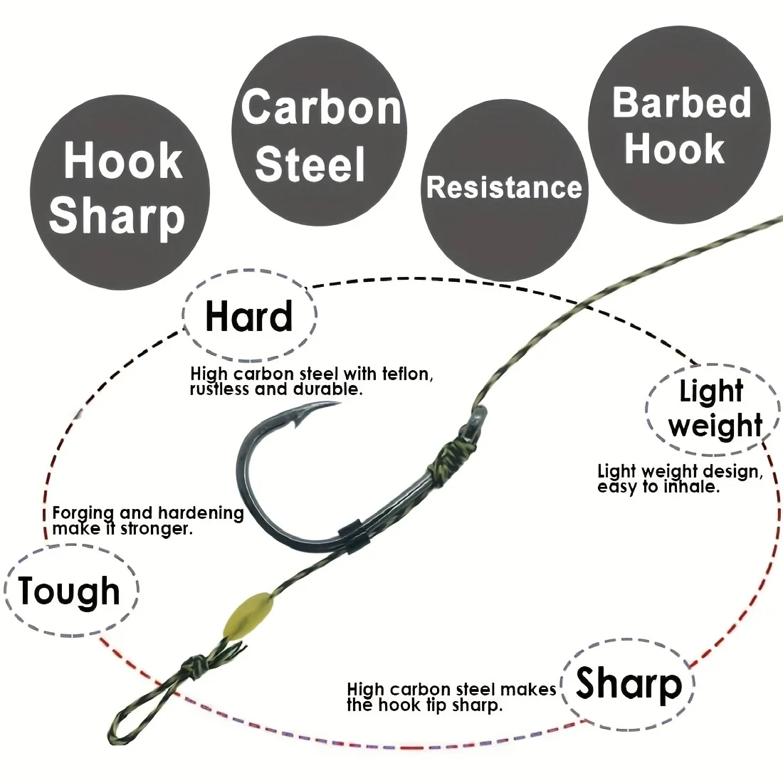 6 Piece High Carbon Steel Barbed Hook Rolling Swivel Boilies Carp Tackle