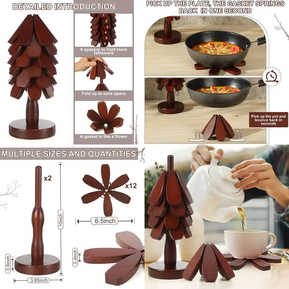 

Набор из 12 штабелируемых деревянных подставок с подставкой из орехового дерева для использования на кухне