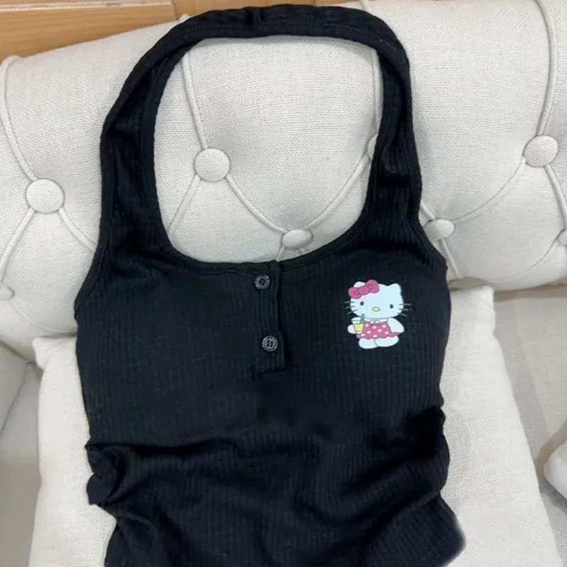 Sanrio Hello Kitty  Camis Anime Tanks Sexy Camisole Girl Crop Top Summer Sport Vest Lady Off Shoulder Sleeveless Casual Clothes