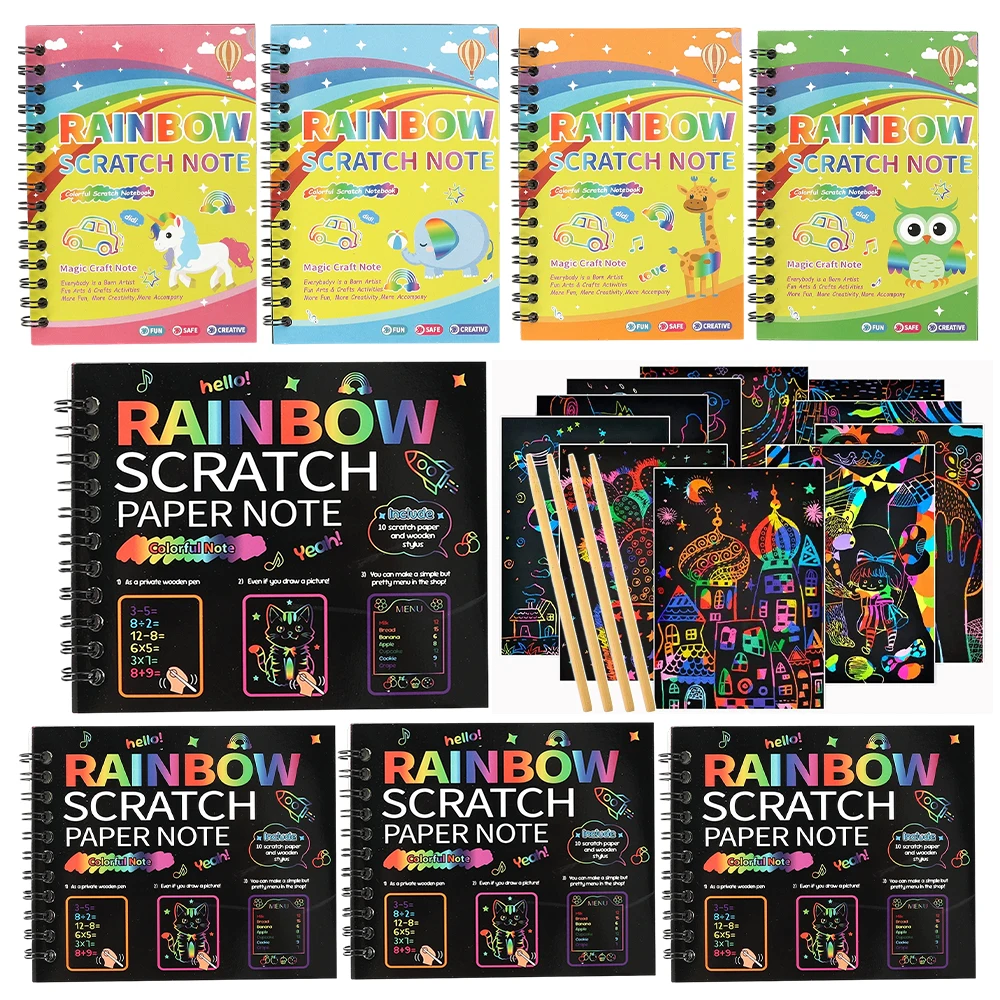 4PCS Rainbow Reveal Craft Kit with Wooden Stylus, Parent-Child Activity Gift for Kids Ages 5-12 (Non-Toxic Coating)