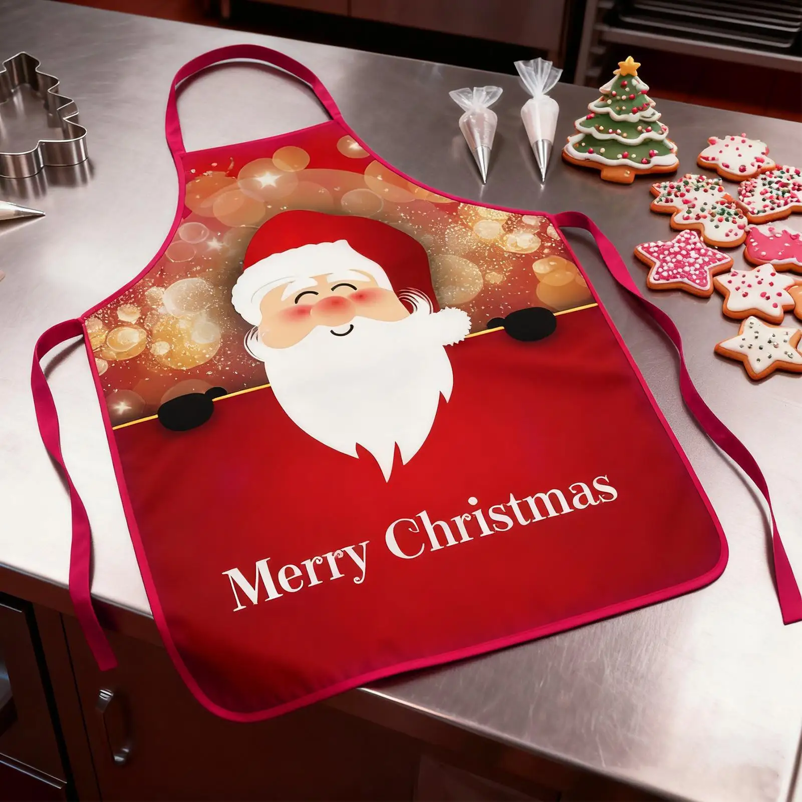 Christmas Chef Apron Waterproof Adjustable Bib Holiday Cooking Baking Apron for Men Women Family Bakers Kitchen Party Supplies