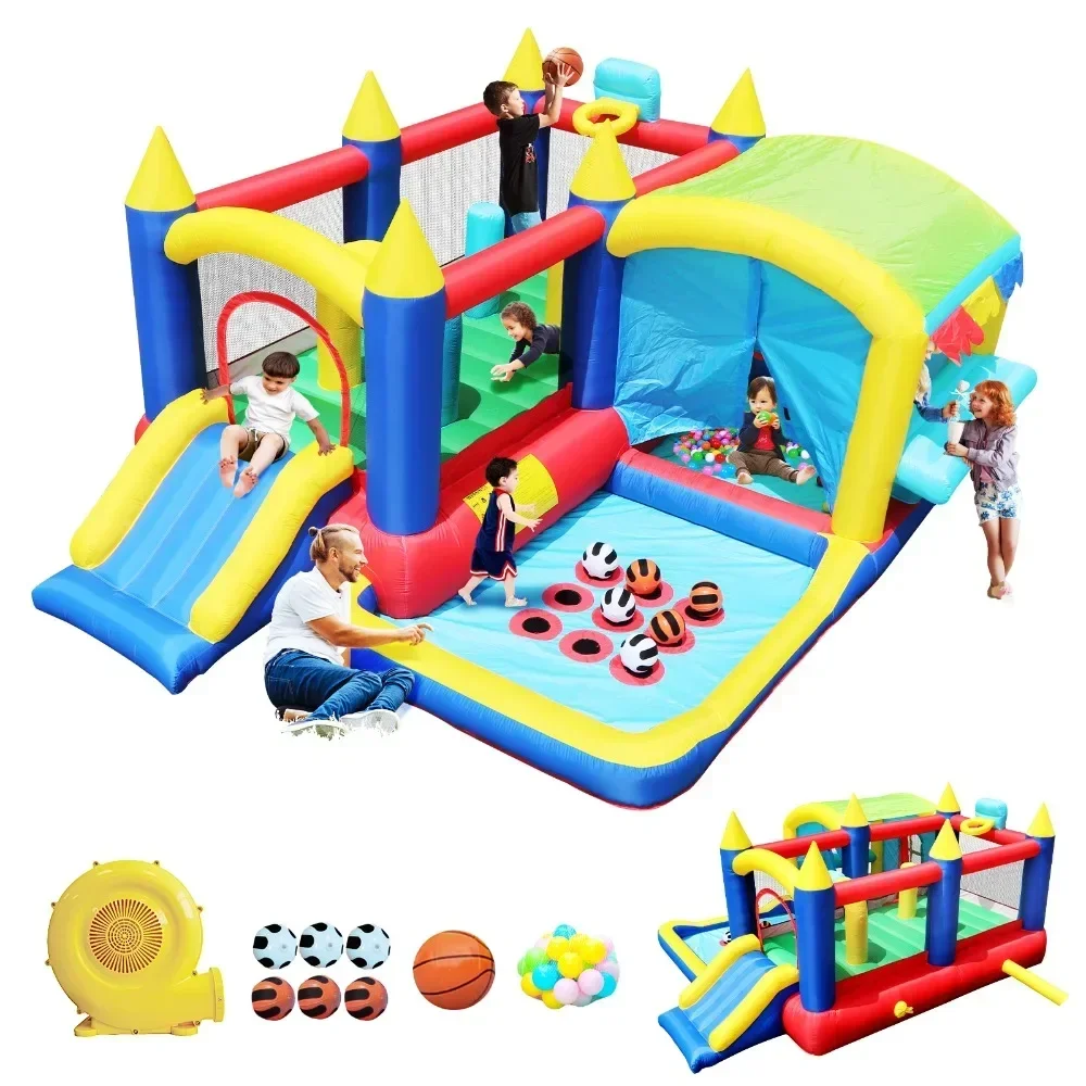 # Gran oferta de casa inflable de rebote 7 en 1, casa hinchable con piscina de bolas para niños, diversión familiar para fiestas en interiores y exteriores, tobogán, cumpleaños P