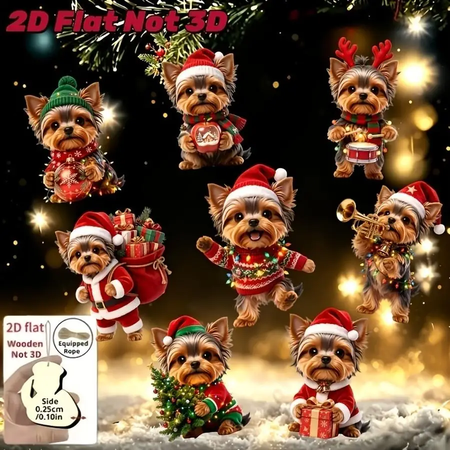 1/5/10/20/50/100pcs 2D Design, Set of 8 Yorkshire Terrier Wooden Ornaments - Adorable Yorkie Dog Ornament with Flat Back, Suitab