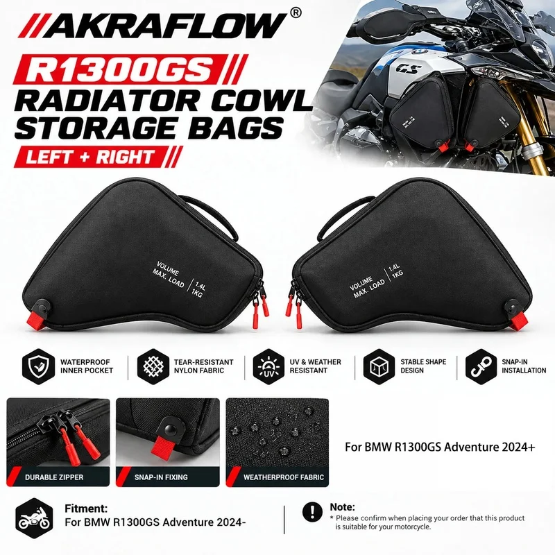 Waterproof Radiator Cowl Fairing Storage Bags Left Right For BMW R1300GS ADV R1300GSA 2024 Adventure Motorcycle Accessories