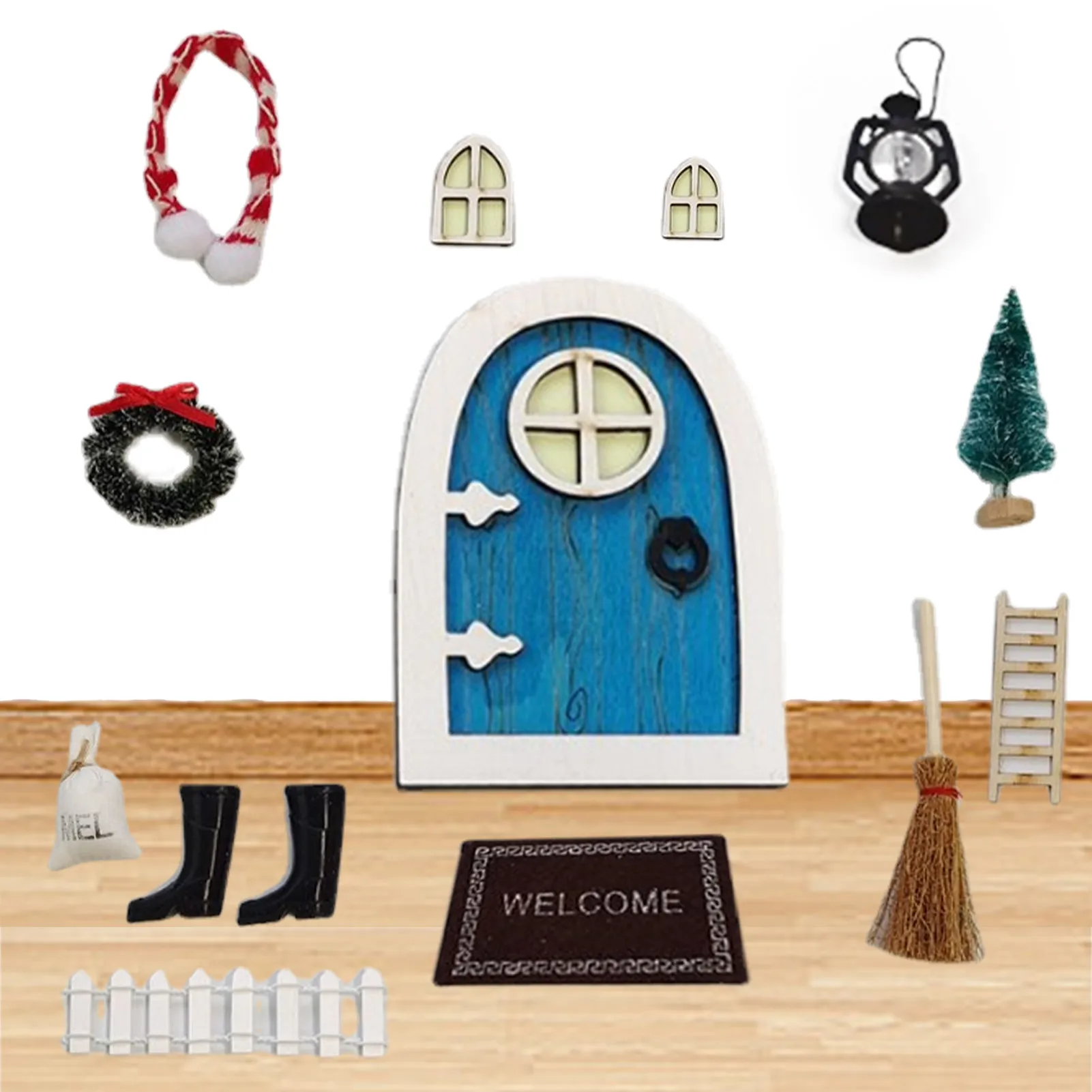 Tooth Fairy Door Kit Miniature Gnome Door For Garden Elf House Kit Includes Door Mat Ladders Tree Clock Windows Broom Wreath